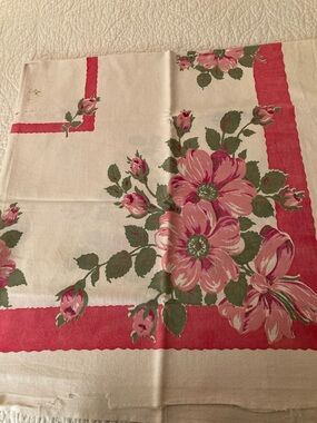 Blank Brand Pink Floral Tablecloth - Cream Background